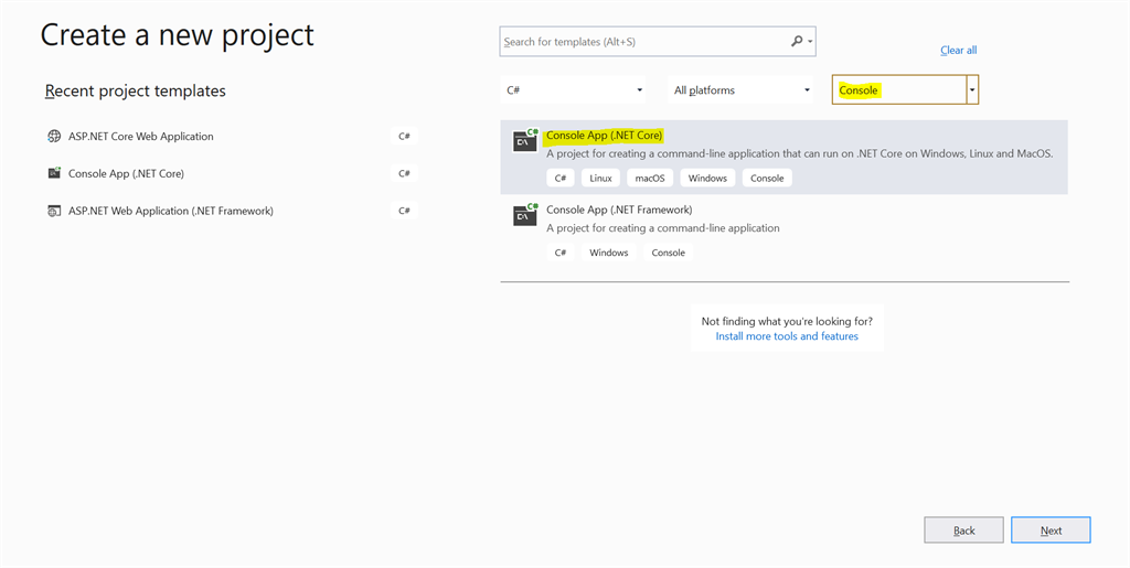 create a new asp.net core project using visual studio